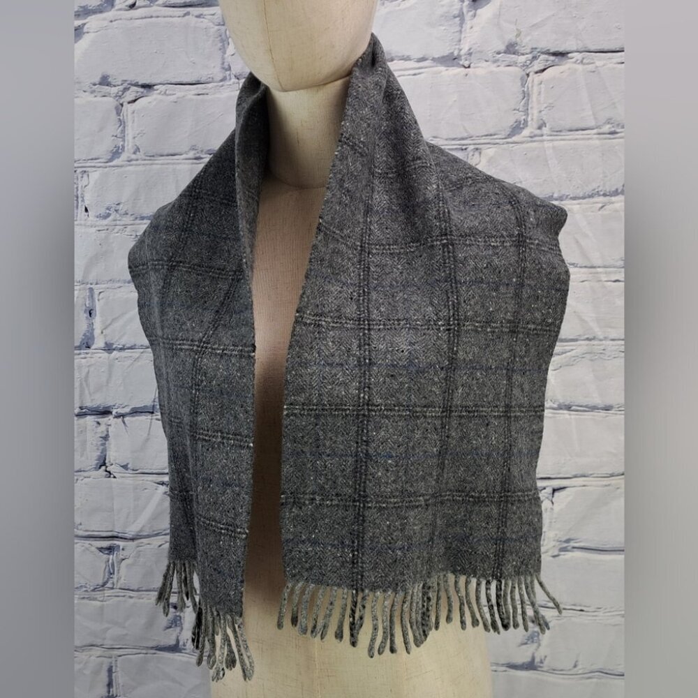 Burberry Vintage Scarf Check Speckled Gray 100% Cashmere England Y2K 42" x 11" - Picture 5 of 11